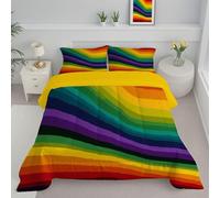 JEDTAKCT Rainbow Wave Single Duvet Set, Soft Reversible Coverless Duvet With Pillowcases, Simple Stripes Printed Down Alternative Bedding Comforter Sets For All Seasons, Dark Green