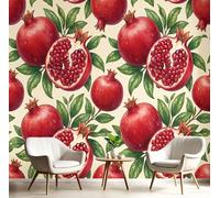 JEDTAKCT Realistic Hand-Painted Pomegranate 3D Wallpaper, Beige Retro Natural Plants Wall Mural for Living Room Bedroom Lounge, Modern Photo Silk Wallpaper Mural Decorative Wall Art 400X280Cm