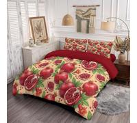 JEDTAKCT Realistic Pomegranate Leaves Super King Size Duvet Reversible Coverless Duvet | Exotic Plant Theme Soft All Seasons Comforter, Washable Microfiber Quilt With Pillowcases, 260X240Cm, Red