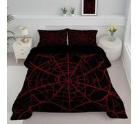 JEDTAKCT Red And Black Super King Duvet, Abstract Geometry Quilt Ideal For Summer Autumn, Reversible Coverless Duvet With Punk Spider Web, Lightweight Soft Comforter, 260X230Cm, Machine Washable