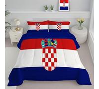 JEDTAKCT Red And Blue Double Duvet, Quilt 4.5 Tog For Summer Autumn, Reversible Coverless Duvet With Croatian Flag Retro Checkerboard, Lightweight Soft Comforter, 200X200Cm, Washable