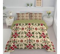 JEDTAKCT Retro Floral Coverless Duvet Double 4.5 Tog, Plant Geometry Reversible Comforter With Pillowcases, 200X200Cm Quilt Lightweight Warm All Season 200Gsm Filling, Beige