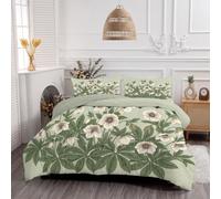 JEDTAKCT Retro Flower Poster Coverless Single Soft Duvet Set 2-Pieces | Rustic Plants Reversible 7.5 Tog Comforter Set With 1 Shams, Sage Green Breathable Bedding For All Seasons
