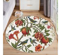 JEDTAKCT Retro Pomegranate Bird Kids Round Rug, Hand-Drawn Illustration Washable Circle Rugs Soft For Boys Girls Children Bedroom Playroom Living Room, Soft Low Pile Round Carpets 100 Cm Beige