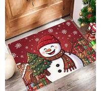 JEDTAKCT Retro Snowflakes Christmas Trees Indoor Doormat, Washable Front Door Entry Throw | Durable Absorbent Door Mats Indoor Rug, Cute Smiling Snowman Low-Profile Carpet For Entryway, 40X60Cm, Red