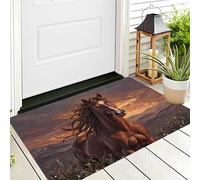 JEDTAKCT Retro Sunset Horse Entryway Rug Indoor Door Mat, Small Washable Area Rug For Kitchen, Oil Painting Of Animals Low Pile Non-Slip Bedroom Carpet For Front Door Welcome Mat, 90X150Cm, Brown