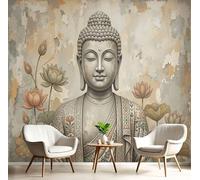 JEDTAKCT Retro Zen-Inspired Statue 3D Wallpaper, Tan Meditation Theme Wall Mural for Living Room Bedroom Lounge, Modern Photo Silk Wallpaper Mural Decorative Wall Art 450X315Cm