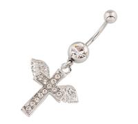 JEDTAKCT Rhinestones Belly Button Ring- Classic Vintage Wings Cross Pendant Belly Button Rings,Punk Style Thread Belly Button Bars For Unisex Gifts,White,One Size