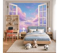JEDTAKCT Romantic Cloud Seascape Wallpaper - Dreamy Gradient Sky Wall Mural 400X280Cm (W X H), Powder Blue Premium Non-Woven Photo Wallpaper Mural for Bedroom, Living Room, Hallway, Home Decor