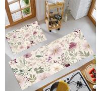 JEDTAKCT Romantic Floral Kitchen Rug Set 2 Piece Non Slip Anti Fatigue Cream Kitchen Mat, Country Style Plants Washable Mats And Rugs For Hallway Runner Set Dining Room Entryway Home