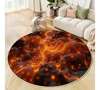 JEDTAKCT Round Area Rug, 120 Cm Burnt Orange Soft Circle Carpet, Non Slip Hallway Floor Mat, Machine Washable 3D Flame Lava Rugs, Fantasy Landscape Pattern Round Rug For Living Room Bedroom