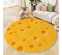 JEDTAKCT Round Area Rug, 120 Cm Mustard Yellow Soft Circle Carpet, Non Slip Hallway Floor Mat, Machine Washable 3D Cheese Texture Rugs, Cute Cheese Pattern Round Rug For Living Room Bedroom