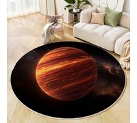 JEDTAKCT Round Area Rug, 80 Cm Burnt Orange Soft Circle Carpet, Non Slip Hallway Floor Mat, Machine Washable Striped Planet Rugs, Cosmic Landscape Pattern Round Rug For Living Room Bedroom