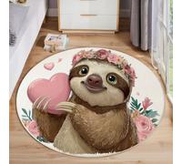 JEDTAKCT Round Cartoon Sloth Rug, Fantasy Wreath Area Rugs For Living Room, Brown Washable Non Slip Circle Rugs, Short Pile Floor Carpet For Bedroom Small Rug For Easy Care 100 Cm