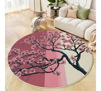 JEDTAKCT Round Chinese Cherry Blossom Tree Rug, Simple Poster Area Rugs For Living Room, Blush Pink Washable Non Slip Circle Rugs, Short Pile Floor Carpet For Bedroom Small Rug For Easy Care 60 Cm