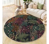 JEDTAKCT Round Rugs For Living Room 60 Cm, Soft Washable Tropical Plant Jungle Area Rugs For Lounge, Plant Art Short Pile Non-Slip Rug For Kids Room Bedside Bedroom, Black