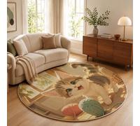 JEDTAKCT Round Rugs For Living Room, Washable Rug 100 Cm Beige | Kawaii Playing Cat Non-Slip Rugs, Sunlight Animals Yarn Balls Circle Area Carpets Coffee Table, Dining Room, Bedroom Home Decor