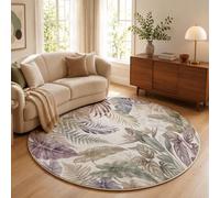 JEDTAKCT Round Rugs Living Room 180 Cm, Soft Washable Circle Rug, White | Retro Tropical Plants Non Slip Carpet Rug, Realistic Monstera Palm Leaves Low Pile Circular Area Carpet For Kids Room, Dining