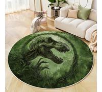 JEDTAKCT Rugs Living Room Round 80 Cm Dinosaur Forest Retro Vines Emerald Green Washable Circle Area Rugs Bedroom Carpet Round Short Pile 6Mm Thin Anti Slip For Dining Room Hallway