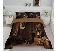 JEDTAKCT Rust Brown Double Duvet Western Barn Reversible Coverless Duvet All Seasons Quilt With Country Cowboy Printed, Lightweight Soft Comforter Set With Pillowcase, Washable