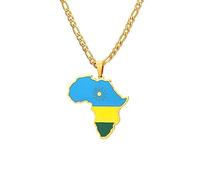 JEDTAKCT Rwanda Flag Map Necklace Hip-Hop Africa Drip Glaze Pendant Necklace Women Men Jewelry Fashion Sweater Chain Student Charm Gift,Pendant,45Cm(17.7 Inches)