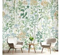 JEDTAKCT Sage Green Wallpaper Wildflower Plants Textured Wallpaper Hand Painted Garden Feature Wall Mural 400X280Cm (157"X110") Large Photo Wallpapers for Bedroom Living Room Tv Backdrop Hallway