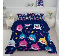 JEDTAKCT Shark Starry Sky Coverless Duvet Double 4.5 Tog Spring Summer, Navy Blue, Cute Animals Soft Cosy Lightweight Quilt, Machine Washable, All In One Reversible Comforter Set