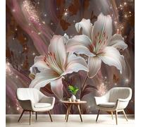 JEDTAKCT Shiny Striped Lily Mural Elegant Plant Photo Wallpaper Rust Brown Wallpaper Art Poster Picture Design Kids Wall Paper For Bedroom Living Room Wall Mural Poster Decor 400X280Cm