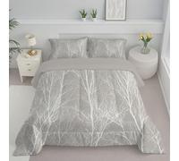 JEDTAKCT Silver Foil Branches Single Duvet Reversible Coverless Duvet, Soft All Seasons Comforter Silver Gray Machine Washable Microfiber Quilt With Pillowcases, 140X200Cm Elegant Forest