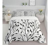 JEDTAKCT Simple Branches Double Duvet Set, Soft Reversible Coverless Duvet With Pillowcases, Abstract Forest Printed Down Alternative Bedding Comforter Sets For All Seasons, Black And White