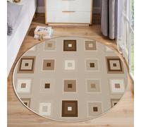 JEDTAKCT Simple Square Patchwork Rugs, Modern Geometric Round Large Area Rug, Non-Slip Circle Carpet For Bedroom Kitchen, Washable Non Shedding Rug For Living Rooms Corridors, 160 Cm, Brown