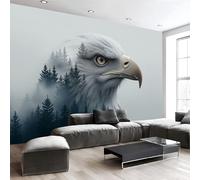 JEDTAKCT Simple Wild Eagle Background Wall Mural - 350X256Cm Misty Forest Animals Photo Wallpaper for Bedroom Living Room Playroom Teen Room, 3D Panoramic Custom Wallpaper Wall Art, Gray