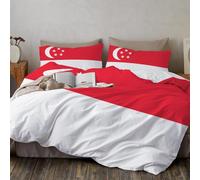 JEDTAKCT Singapore Flag Printed King Duvet Cover 230X220Cm, Simple Star And Crescent King Bedding Set 3 Piece Red And White Microfiber Bedding With 2 Pillowcases 50X75Cm, Zipper Closure