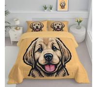 JEDTAKCT Single Duvet - Coverless Duvet With Pillowcase - Reversible Cute Labrador Printed Quilt With Simple Animal Pattern - Lightweight Washable Comforter - 140X200Cm - Light Orange