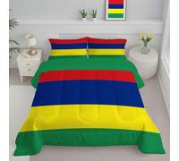 JEDTAKCT Single Duvet - Coverless Duvet With Pillowcase - Reversible Mauritius Flag Printed Quilt With Simple Stripes Pattern - Lightweight Washable Comforter - 140X200Cm - Blue And Yellow