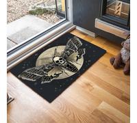 JEDTAKCT Skull Moth Full Moon Front Mats Soft Washable Door Mat Indoor - Absorbent Dirt Trapper Doormat - Anti-Slip Welcome Mat - Versatile Floor Rug - Black Gothic Animal, 80X120Cm