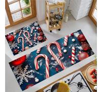 JEDTAKCT Snowflakes Candy Canes Kitchen Floor Mats, 2 Pcs Stain-Resistant Set, Absorbent Quick Drying, Non-Slip Kitchen Carpets Rugs, Christmas Theme Runners Mat (Dark Blue, 40X60Cm+40X120Cm)