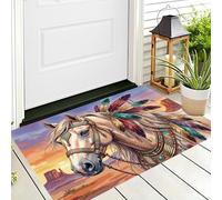 JEDTAKCT Soft Doormat American Indian Animals 45X75Cm Rug, Non Slip Absorbent Mats Microfiber Runner Carpet Orange Western Wind Horse, Washable Doormat For Indoor Corridor, Kitchen, Bathroom