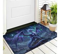 JEDTAKCT Soft Doormat Fantasy Starry Sky Dragon 45X75Cm Rug, Non Slip Absorbent Mats Microfiber Runner Carpet Deep Blue Aurora Animal, Washable Doormat For Indoor Corridor, Kitchen, Bathroom