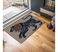 JEDTAKCT Soft Doormat Fierce Geometric Tiger 90X150Cm Rug, Non Slip Absorbent Mats Microfiber Runner Carpet Brown Ethnic Animal, Washable Doormat For Indoor Corridor, Kitchen, Bathroom