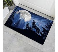 JEDTAKCT Soft Doormat Moonlit Wolf Pack 45X75Cm Rug, Non Slip Absorbent Mats Microfiber Runner Carpet Indigo Blue Mysterious Forest Animals, Washable Doormat For Indoor Corridor, Kitchen, Bathroom