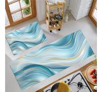 JEDTAKCT Sparkling Marble Kitchen Mats Non Slip Washable Kitchen Rug Sets 2 Piece Turquoise Dreamy Stripes Carpet Runners Floor Mat For Hallway Laundry Room 50X80Cm+50X150Cm