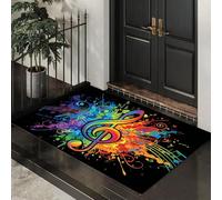 JEDTAKCT Splashed Ink Rainbow Notes Door Mat For Indoor Black Cool Music Theme Small Throw Rugs, 40X60Cm, Non-Slip Entrance Rug Machine Washable Soft Doormats For Kitchen Bathroom Bedroom