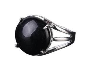 JEDTAKCT Stone Rings For Unisex - Classic Four-Prong Inlay Natural Agate Adjustable Ring,Simplicity Personality Open Ring For Women Party Prom Match,Black,One Size