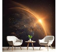 JEDTAKCT Sun Earth Mural Cosmic Planetary Landscape Photo Wallpaper Amber Wallpaper Art Poster Picture Design Kids Wall Paper for Bedroom Living Room Wall Mural Poster Decor 350X256Cm