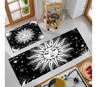 JEDTAKCT Sun Tarot Kitchen Floor Mats, 2 Pcs Stain-Resistant Set, Absorbent Quick Drying, Non-Slip Kitchen Carpets Rugs, Mysterious Starry Sky Runners Mat (Black And White, 50X80Cm+50X150Cm)