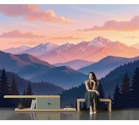 JEDTAKCT Sunset Mountain Landscape Mural Wallpaper, Magnificent Nature Wallpaper for Bedroom, Living Room, Tv Backdrop, Office, Pink 3D Large Wall Mural Wall Paper Decor Poster 450X315Cm (Wxh)
