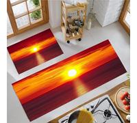 JEDTAKCT Sunset Over The Sea Kitchen Rugs Sets Of 2 Non Slip Washable Dreamy Landscape Kitchen Rugs And Mats For Floor Rusty Orange Absorbent Runner Rug Floor Carpet For Laundry Hallways Office
