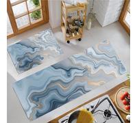 JEDTAKCT Swirl Agate Kitchen Carpet Runners Sky Blue Non Slip Washable Kitchen Rug Set Absorbent Abstract Marble Low Pile Floor Mat For Bedroom Entrance Laundry Room, 44X75Cm+44X120Cm