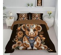JEDTAKCT Tartan Super King Duvet Reversible Coverless Duvet, Soft All Seasons Comforter Tan Machine Washable Microfiber Quilt With Pillowcases, 260X230Cm Cute Highland Cattle